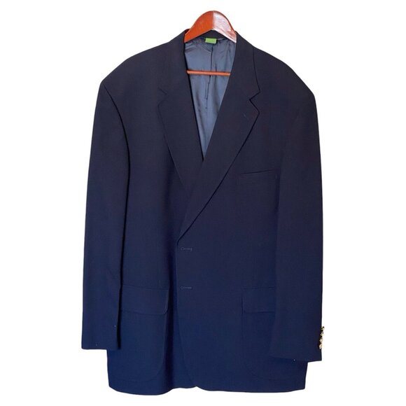 Lands' End Navy Blue Blazer Men's 52 Single Breasted 2 Button Nautical Brass But - Picture 1 of 7